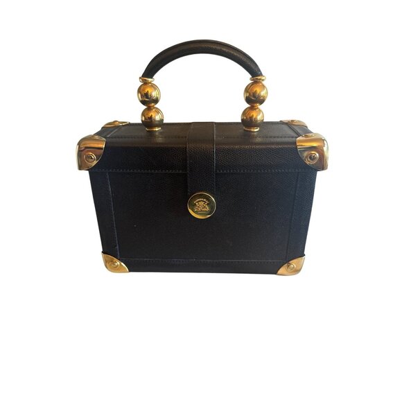 Vintage Gabrielli Black Leather Bix Bag Purse Gold Hardware - Picture 1 of 7